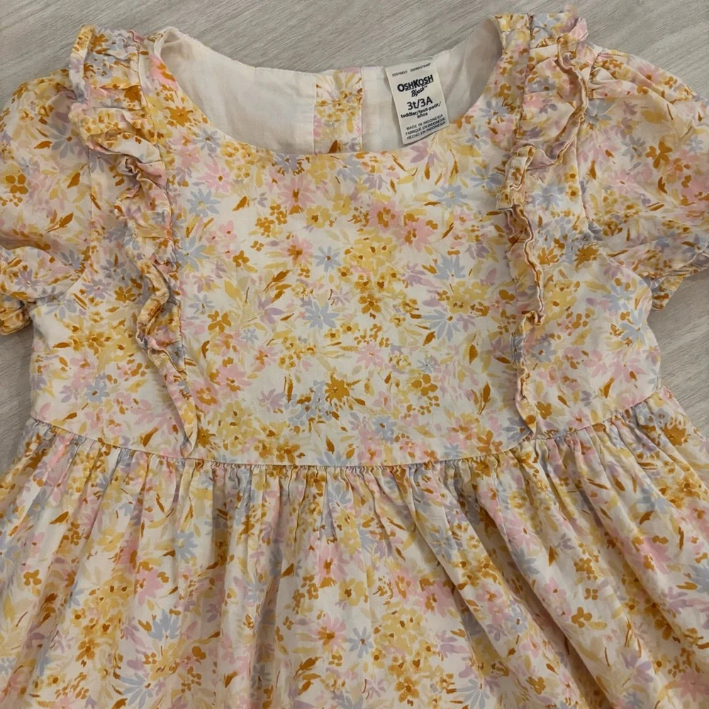 OshKosh B'gosh Floral Toddler Dress in Yellow and Pink 3T Spring Summer Easter - Picture 2 of 8